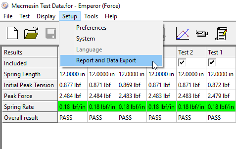 Report and Data Export Selection