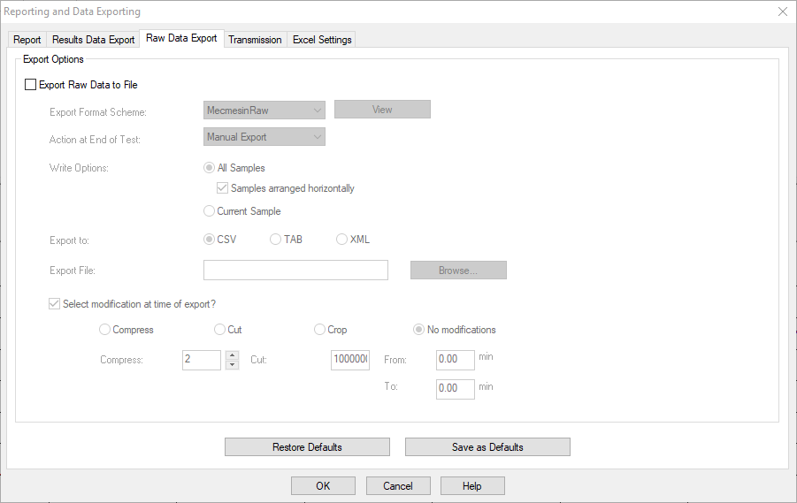 Reporting and Data Exporting Menu