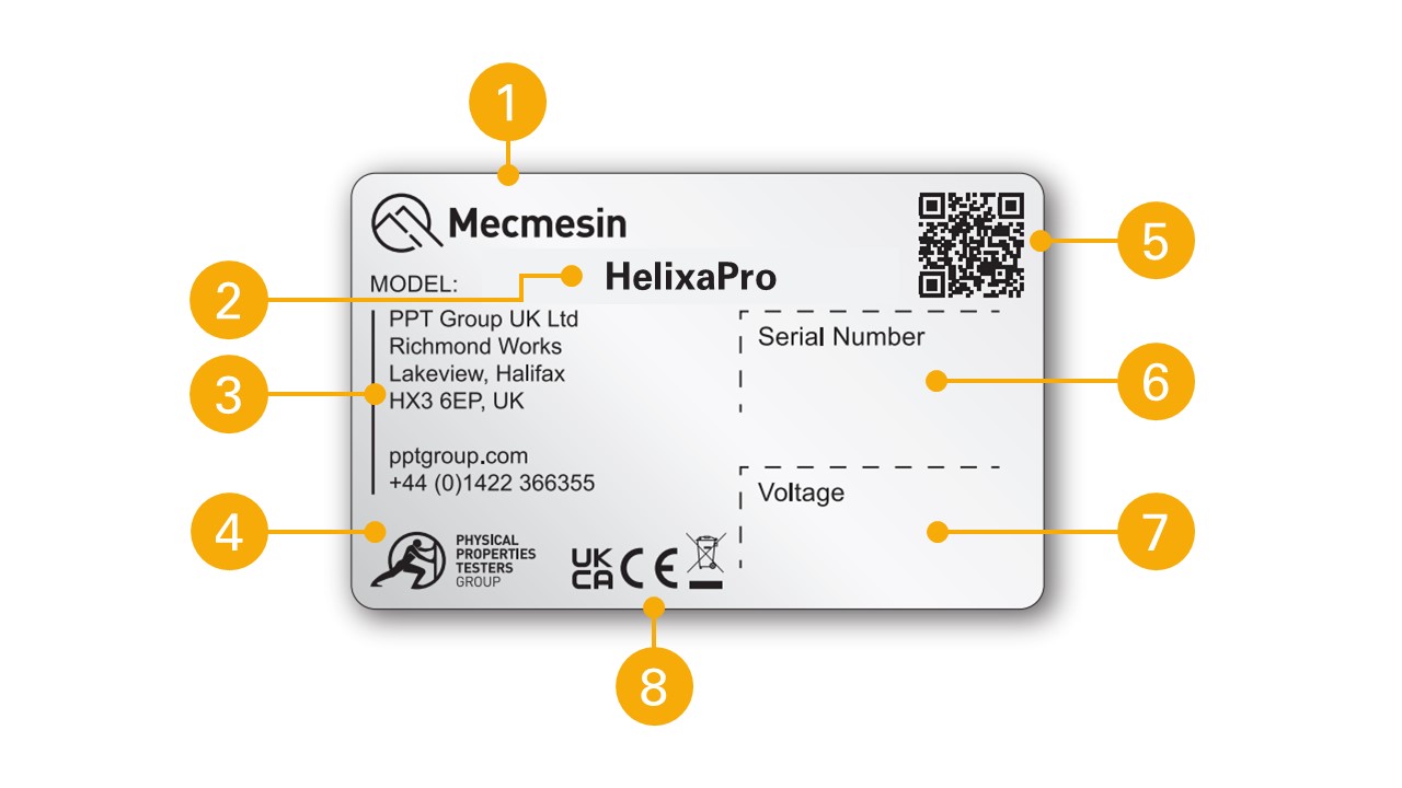 HelixaPro test stand identification plate