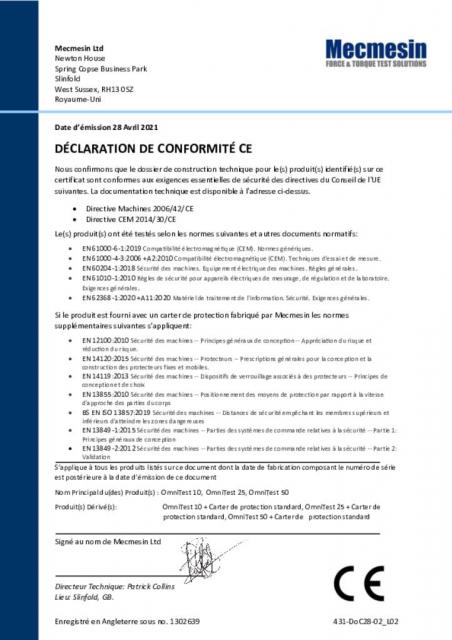 Declaration de Conformite CE, OmniTest 10, 25 and 50