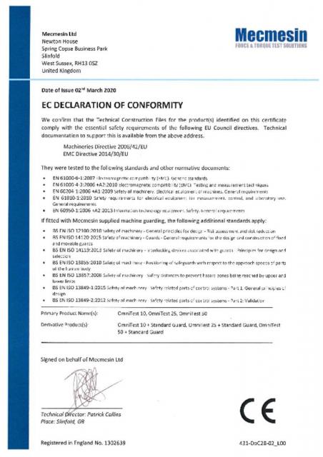 EC Declaration of Conformity, OmniTest 10, 25 and 50