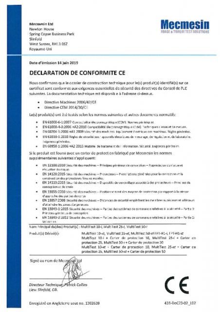 Declaration de Conformite CE, MultiTest 10-i; 25-i; 50-i; MultiTest 10-xt; 25-xt; 50-xt et Carter de protection
