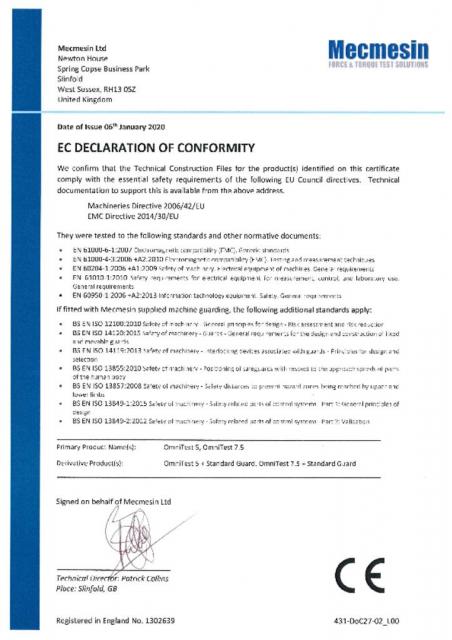 EC Declaration of Conformity, OmniTest 5 and OmniTest 7.5