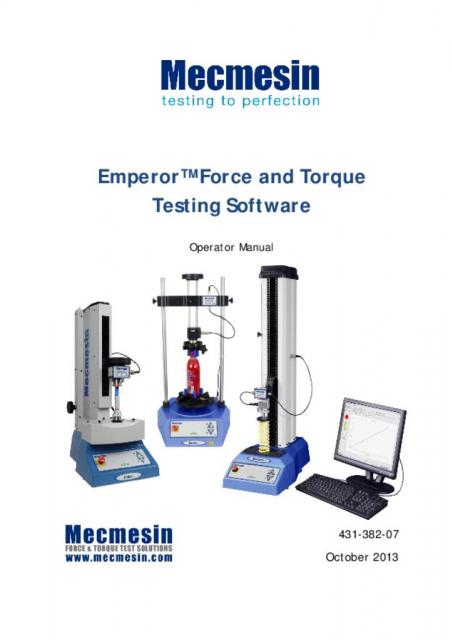 431-382-07-L00 Emperor™ Force and Torque Testing Software: Operator Manual