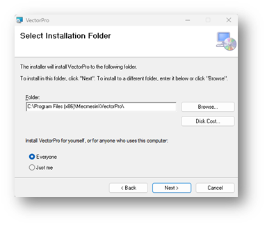 VectorPro software installation